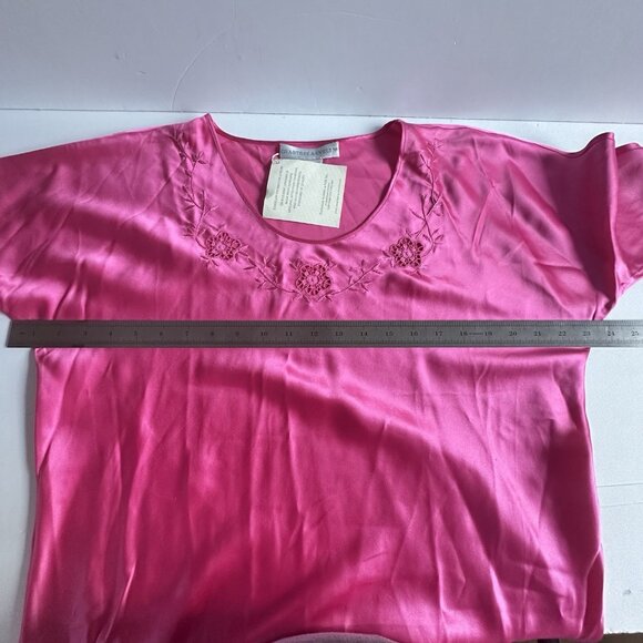 NWT Crabtree & Evelyn Sleepwear Set S Hot Pink 100% Silk Old Money Coquette Vtg - Picture 7 of 12